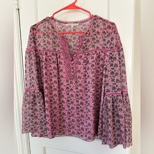 Rebecca Minkoff Printed Bell Sleeve Blouse Sz S